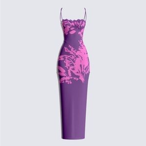 NWOT Finesse Nessa Floral Print Mesh Maxi Dress in Purple/Pink Size M